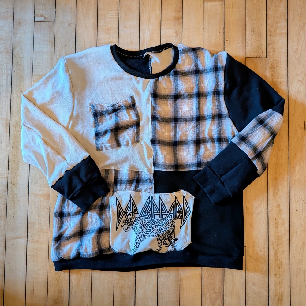 Plaid Patchwork Def Leopard Sweatshirt